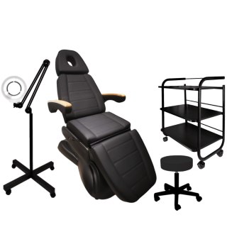 Fotel kosm. LUX 3+lampa lupa+taboret+stolik czarny