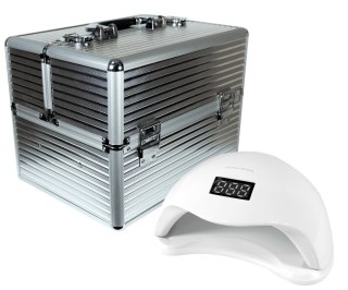 Zestaw kuferek srebrny mały + lampa UV LED 48W