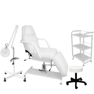 Zestaw mebli kosmetycznych: fotel + lampa + taboret + stolik CLASSIC