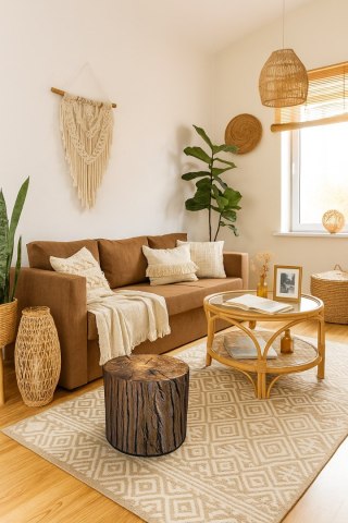 Okrągła pufa dekoracyjna, Bertoni, nadruk Akacja - do salonu, do pokoju dziecka, walec 40cm, elegancka, zamek błyskawiczny, zdej