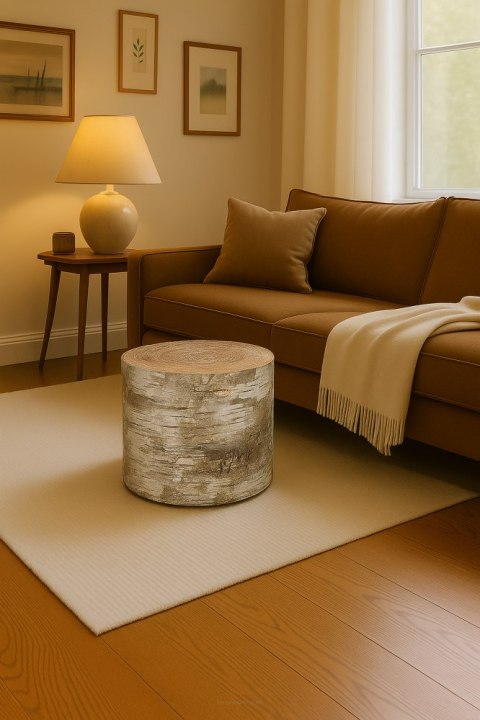 Okrągła pufa dekoracyjna, Bertoni, nadruk Brzoza - do salonu, do pokoju dziecka, walec 40cm, elegancka, zamek błyskawiczny, zdej