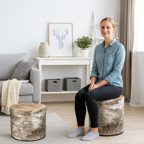 Okrągła pufa dekoracyjna, Bertoni, nadruk Brzoza - do salonu, do pokoju dziecka, walec 40cm, elegancka, zamek błyskawiczny, zdej