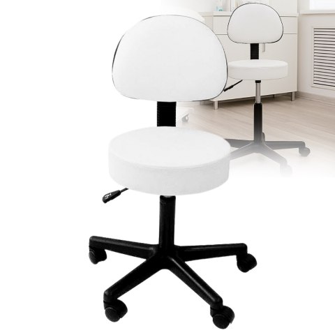 Taboret kosmetyczny BASIC z oparciem biały