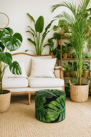 Okrągła pufa dekoracyjna, Bertoni, nadruk Galapagos Night - do salonu, do pokoju dziecka, walec 40cm, elegancka, zamek błyskawic