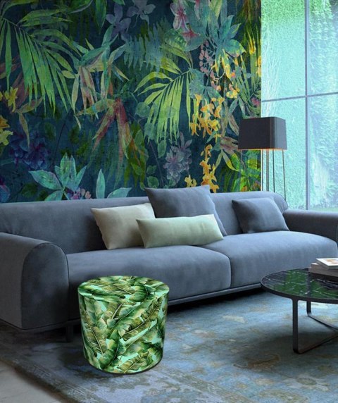 Okrągła pufa dekoracyjna, Bertoni, nadruk Ibiza Day - do salonu, do pokoju dziecka, walec 40cm, elegancka, zamek błyskawiczny, z