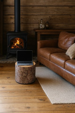 Okrągła pufa dekoracyjna, Bertoni, nadruk Sosna - do salonu, do pokoju dziecka, walec 40cm, elegancka, zamek błyskawiczny, zdejm