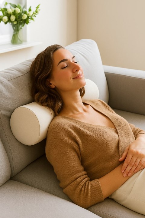 Poduszka rehabilitacyjna wałek Akacja Ø15x40 cm - welur, pianka memory foam, do podparcia karku i pleców, Bertoni