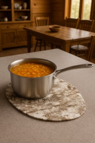 Podkładka owalna na stół, wzór Brzoza 36×32 cm - gruby filc 4 mm, full-color, odporna na temperaturę 120 °C, do kuchni lub komod