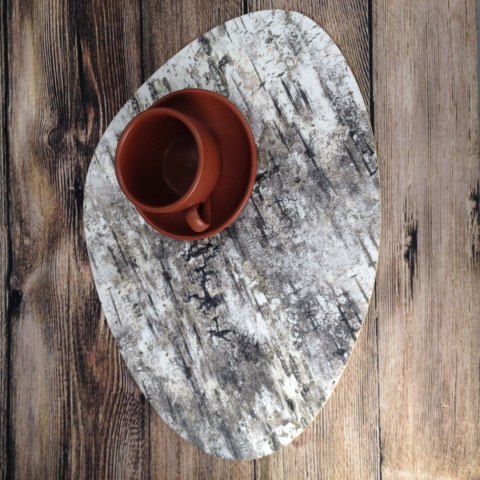 Podkładka owalna na stół, wzór Brzoza 36×32 cm - gruby filc 4 mm, full-color, odporna na temperaturę 120 °C, do kuchni lub komod