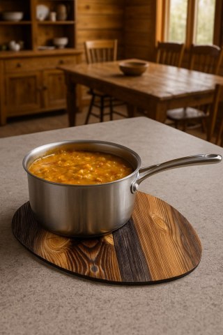 Podkładka owalna na stół, wzór Drewno 36×32 cm - gruby filc 4 mm, full-color, odporna na temperaturę 120 °C, do kuchni lub komod