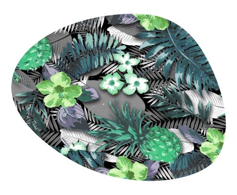 Podkładka owalna na stół, wzór Lambada Green 36×32 cm - gruby filc 4 mm, full-color, odporna na temperaturę do 120 °C, do kuchni