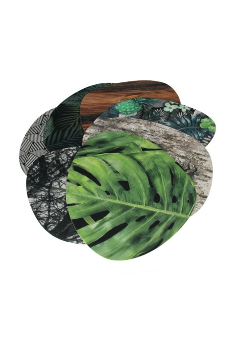 Podkładka owalna na stół, wzór Lambada Green 36×32 cm - gruby filc 4 mm, full-color, odporna na temperaturę do 120 °C, do kuchni