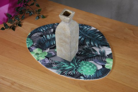 Podkładka owalna na stół, wzór Lambada Green 36×32 cm - gruby filc 4 mm, full-color, odporna na temperaturę do 120 °C, do kuchni