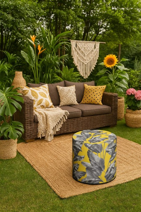 Pufa Codura Wodoodporna do Domu i Ogrodu - wzór Bananeria, Elegancka, Wygodna, Stabilna, Zamek Błyskawiczny, 40 cm, Bertoni