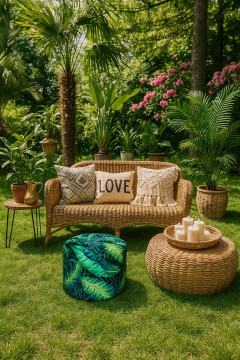 Pufa Codura Wodoodporna do Domu i Ogrodu - wzór Calipso, Elegancka, Wygodna, Stabilna, Zamek Błyskawiczny, 40 cm, Bertoni