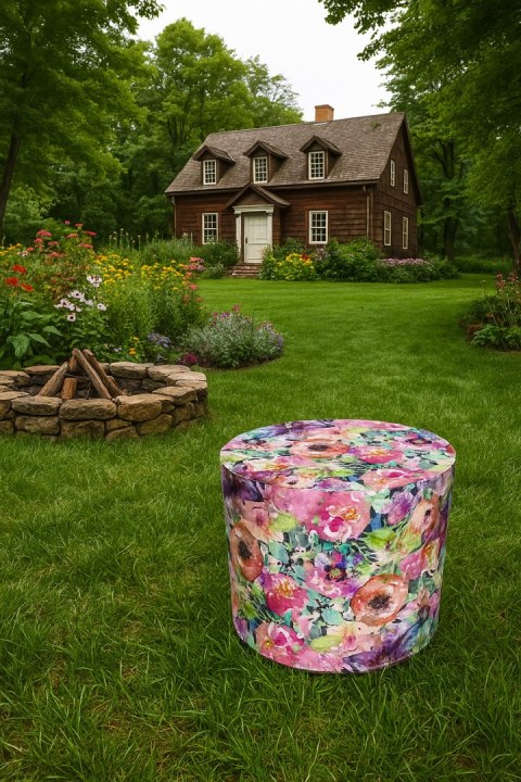 Pufa Codura Wodoodporna do Domu i Ogrodu - wzór Flora, Elegancka, Wygodna, Stabilna, Zamek Błyskawiczny, 40 cm, Bertoni