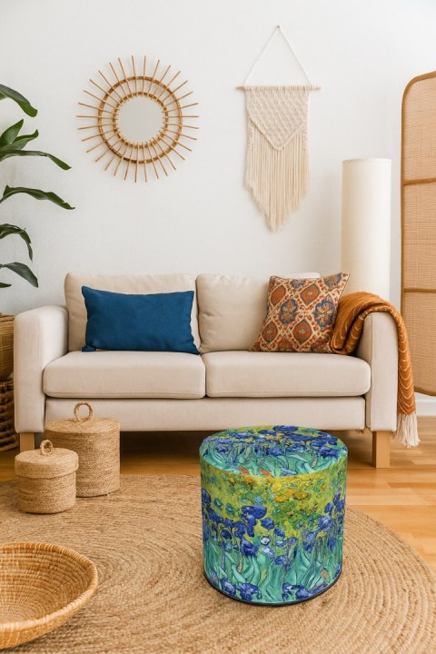 Pufa Codura Wodoodporna do Domu i Ogrodu - wzór Irysy, Elegancka, Wygodna, Stabilna, Zamek Błyskawiczny, 40 cm, Bertoni