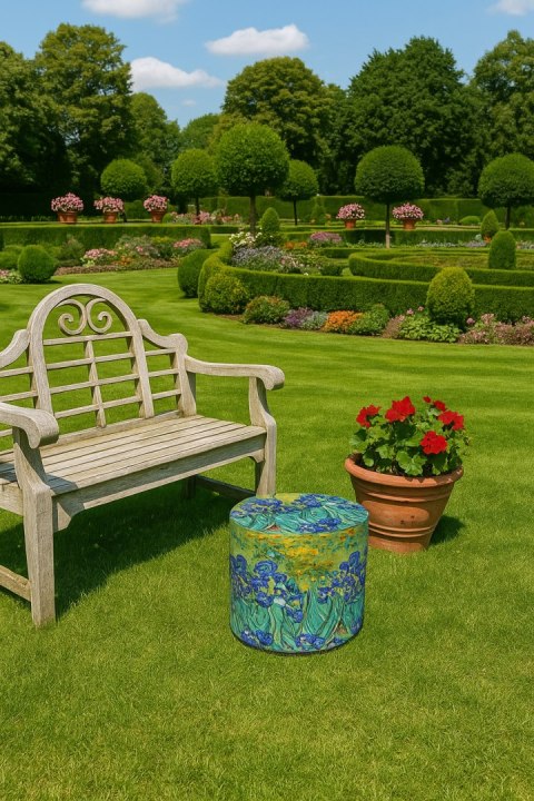 Pufa Codura Wodoodporna do Domu i Ogrodu - wzór Irysy, Elegancka, Wygodna, Stabilna, Zamek Błyskawiczny, 40 cm, Bertoni