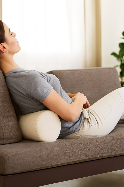 Poduszka rehabilitacyjna wałek Andaluzja Ø15x40 cm - welur, pianka memory foam, do podparcia karku i pleców, Bertoni