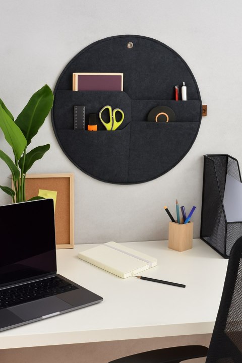 Organizer ścienny filcowy Bertoni „Kółko" L fi -35 cm - antracyt, 4 kieszenie, ekologiczny