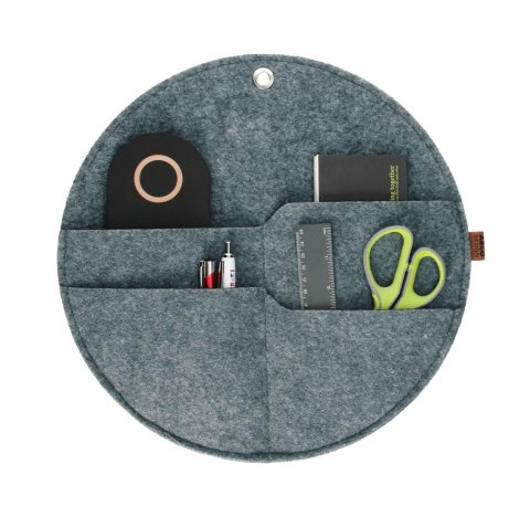 Organizer ścienny filcowy Bertoni „Kółko" L fi - 35 cm - szary, 4 kieszenie, ekologiczny