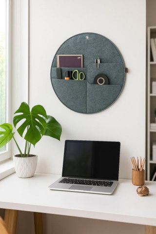 Organizer ścienny filcowy Bertoni „Kółko" XL fi - 45 cm - szary, 4 kieszenie, ekologiczny