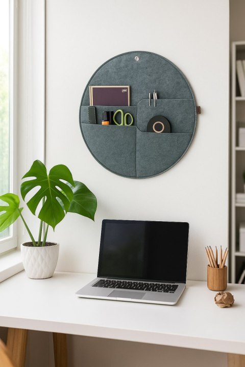 Organizer ścienny filcowy Bertoni „Kółko" XL fi - 45 cm - szary, 4 kieszenie, ekologiczny