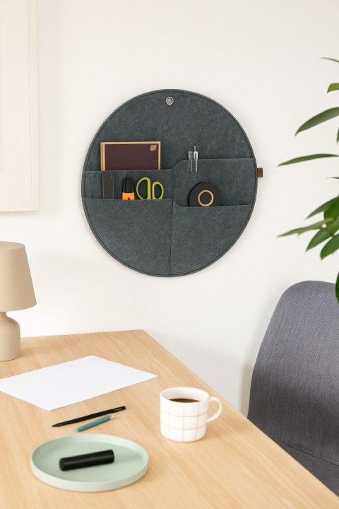 Organizer ścienny filcowy Bertoni „Kółko" XL fi - 45 cm - szary, 4 kieszenie, ekologiczny