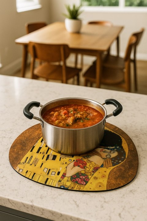 Podkładka kuchenna filcowa Pocałunek 36×32 cm - odporna na gorące naczynia i garnki, do 120 °C, 4 mm, dekoracyjna owalna mata st