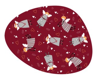 Podkładka owalna na stół, wzór Angel Red 36×32 cm - gruby filc 4 mm, full-color, odporna na temperaturę do 120 °C, do kuchni lub