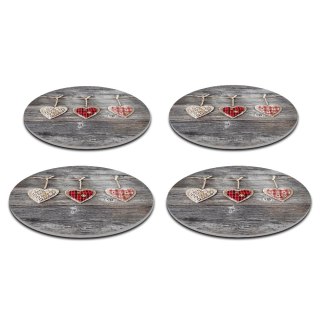 Zestaw 4 podkładek okrągłych 33 cm - gruby filc 4 mm, odporne na gorąco, dekoracyjne, wzór Hearts - Bertoni