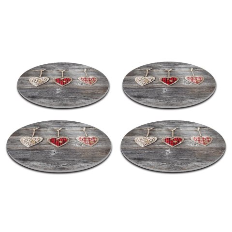 Zestaw 4 podkładek okrągłych 33 cm - gruby filc 4 mm, odporne na gorąco, dekoracyjne, wzór Hearts - Bertoni