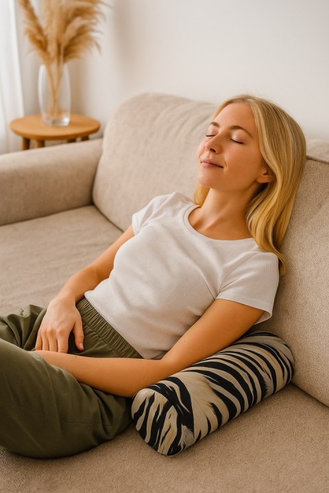 Poduszka rehabilitacyjna wałek, wzór Zebra New Ø15x40 cm - welur, pianka memory foam, do podparcia karku i pleców, Bertoni