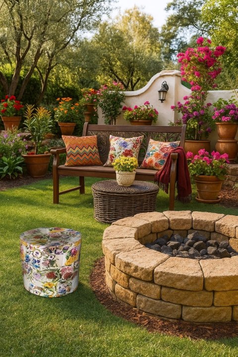 Pufa Codura Wodoodporna do Domu i Ogrodu - wzór Alicante, Elegancka, Wygodna, Stabilna, Zamek Błyskawiczny, 40 cm, Bertoni