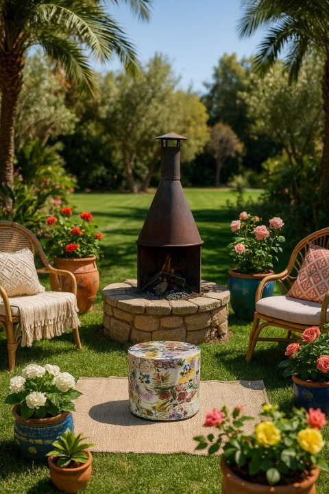 Pufa Codura Wodoodporna do Domu i Ogrodu - wzór Alicante, Elegancka, Wygodna, Stabilna, Zamek Błyskawiczny, 40 cm, Bertoni