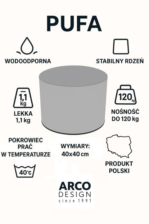 Pufa Codura Wodoodporna do Domu i Ogrodu - wzór Alicante, Elegancka, Wygodna, Stabilna, Zamek Błyskawiczny, 40 cm, Bertoni