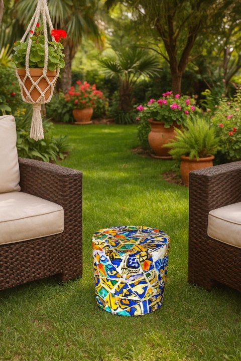 Pufa Codura Wodoodporna do Domu i Ogrodu - wzór Madryt, Elegancka, Wygodna, Stabilna, Zamek Błyskawiczny, 40 cm, Bertoni