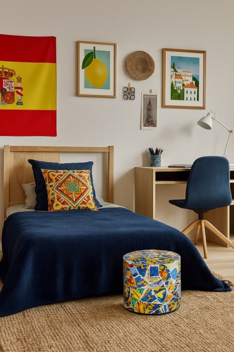 Pufa Codura Wodoodporna do Domu i Ogrodu - wzór Madryt, Elegancka, Wygodna, Stabilna, Zamek Błyskawiczny, 40 cm, Bertoni