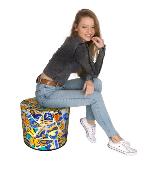 Pufa Codura Wodoodporna do Domu i Ogrodu - wzór Madryt, Elegancka, Wygodna, Stabilna, Zamek Błyskawiczny, 40 cm, Bertoni