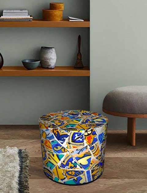 Pufa Codura Wodoodporna do Domu i Ogrodu - wzór Madryt, Elegancka, Wygodna, Stabilna, Zamek Błyskawiczny, 40 cm, Bertoni