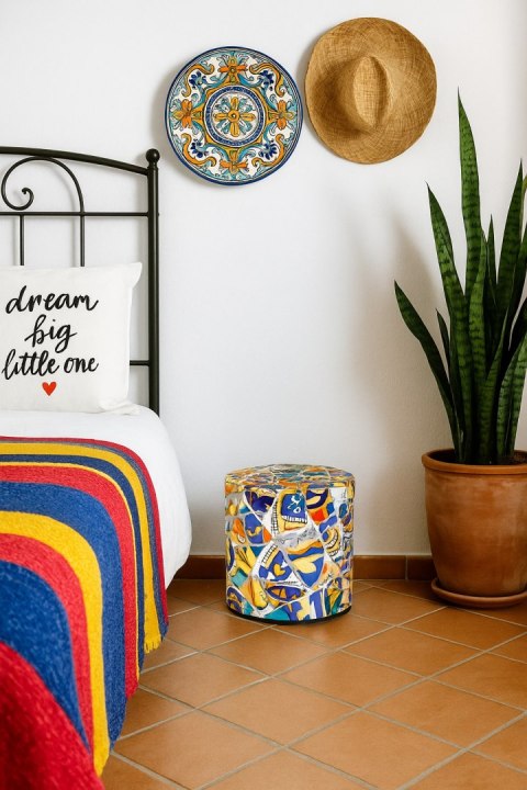 Pufa Codura Wodoodporna do Domu i Ogrodu - wzór Madryt, Elegancka, Wygodna, Stabilna, Zamek Błyskawiczny, 40 cm, Bertoni