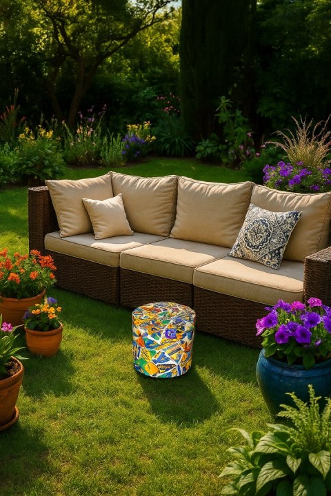 Pufa Codura Wodoodporna do Domu i Ogrodu - wzór Madryt, Elegancka, Wygodna, Stabilna, Zamek Błyskawiczny, 40 cm, Bertoni