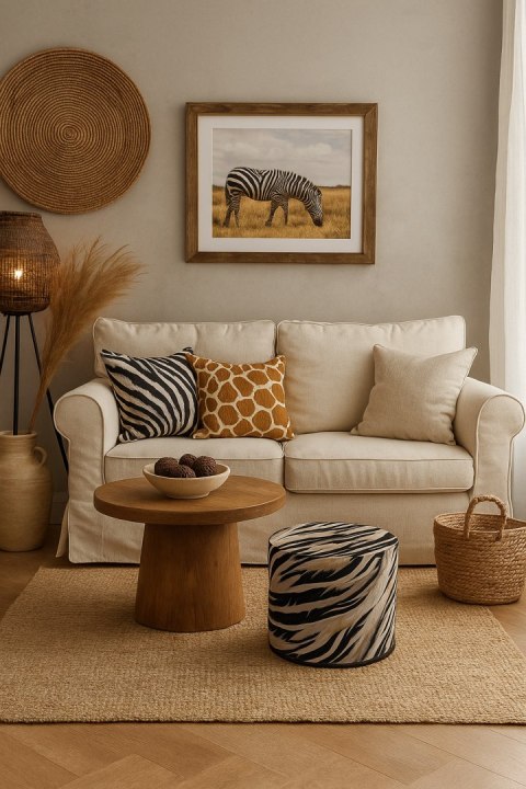 Pufa Codura Wodoodporna do Domu i Ogrodu - wzór Zebra New, Elegancka, Wygodna, Stabilna, Zamek Błyskawiczny, 40 cm, Bertoni