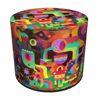 Pufa dekoracyjna, Bertoni, nadruk Game - okrągła pufa do salonu, przedpokoju, walec 40cm, elegancka, zamek błyskawiczny, możliwo