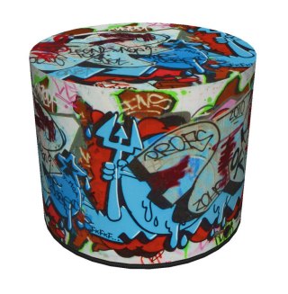 Pufa dekoracyjna, Bertoni, nadruk Grafitti - okrągła pufa do salonu, przedpokoju, walec 40cm, elegancka, zamek błyskawiczny, moż