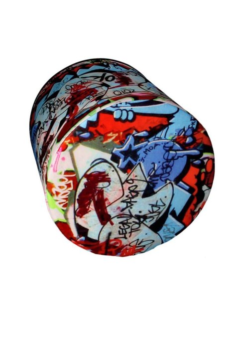 Pufa dekoracyjna, Bertoni, nadruk Grafitti - okrągła pufa do salonu, przedpokoju, walec 40cm, elegancka, zamek błyskawiczny, moż
