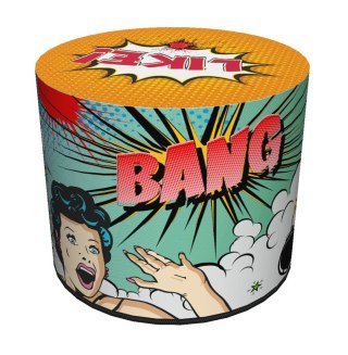 Pufa dekoracyjna, Bertoni, nadruk Komiks - okrągła pufa do salonu, przedpokoju, walec 40cm, elegancka, zamek błyskawiczny, możli