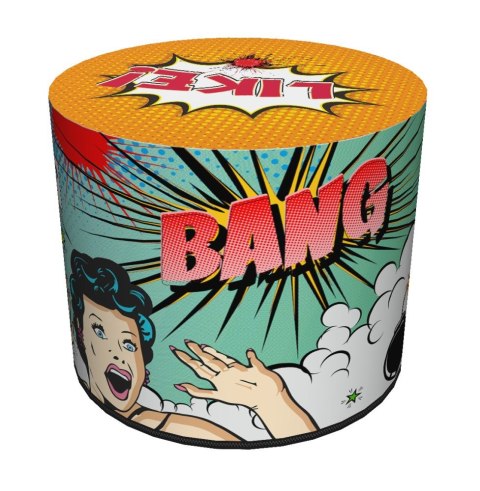 Pufa dekoracyjna, Bertoni, nadruk Komiks - okrągła pufa do salonu, przedpokoju, walec 40cm, elegancka, zamek błyskawiczny, możli