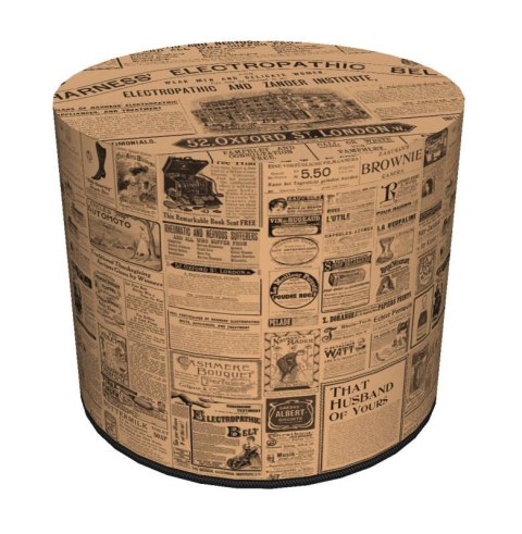 Pufa dekoracyjna, Bertoni, nadruk Newspaper - okrągła pufa do salonu, przedpokoju, walec 40cm, elegancka, zamek błyskawiczny, mo