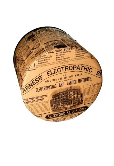 Pufa dekoracyjna, Bertoni, nadruk Newspaper - okrągła pufa do salonu, przedpokoju, walec 40cm, elegancka, zamek błyskawiczny, mo